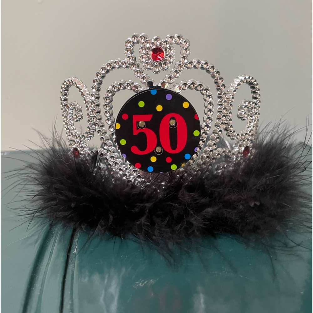 Bundle 50th Birthday Light Up Tiara with Birthday Cupcake & Birthday Shot Glass